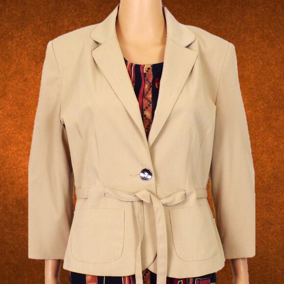 SIGNATURE by LARRY LEVINE size 10 beige blazer polyester/rayon/spandex dry clean - Picture 1 of 15